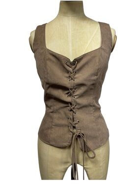 Scarlet Darkness Corset Top Med Brown Suede Lace-Up Renaissance Faire Festival